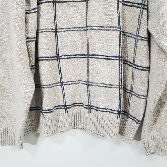 Haggar Men Sweater Striped Long Sleeve Oatmeal Blue and Green Strips XXL Vtg - Picture 3 of 15